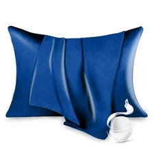 Momelo 100% Pure Mulberry Silk Pillowcase Cooling Zipper Gem Blue 1Pc Size Queen