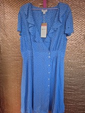 BNWT Monsoon Size 18 Blue Spot Short Sleeve Wrap Dress (825/222/v)