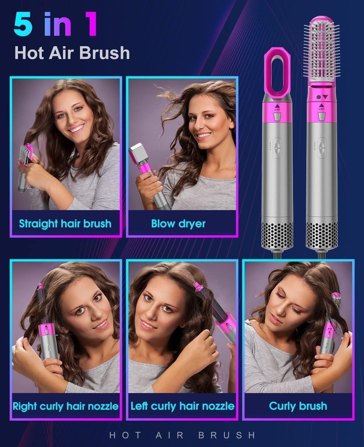 5IN1 Hair Dryer Thermal Brush Blow 1000W Hair Styling Comb Curling Volumizing UK