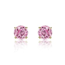 14K Yellow Gold 4mm Pink Cubic CZ Prong Set Solitaire Screwback Stud Earrings