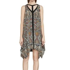 BCBG MAXAZRIA TIAN DRESS BLACK RED YELLOW BOHO SLEEVELESS DRESS WOMENS SMALL