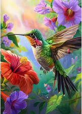 Hummingbird Diamond Painting Kits for Beginners Adults,5D DIY Colourful Flowers