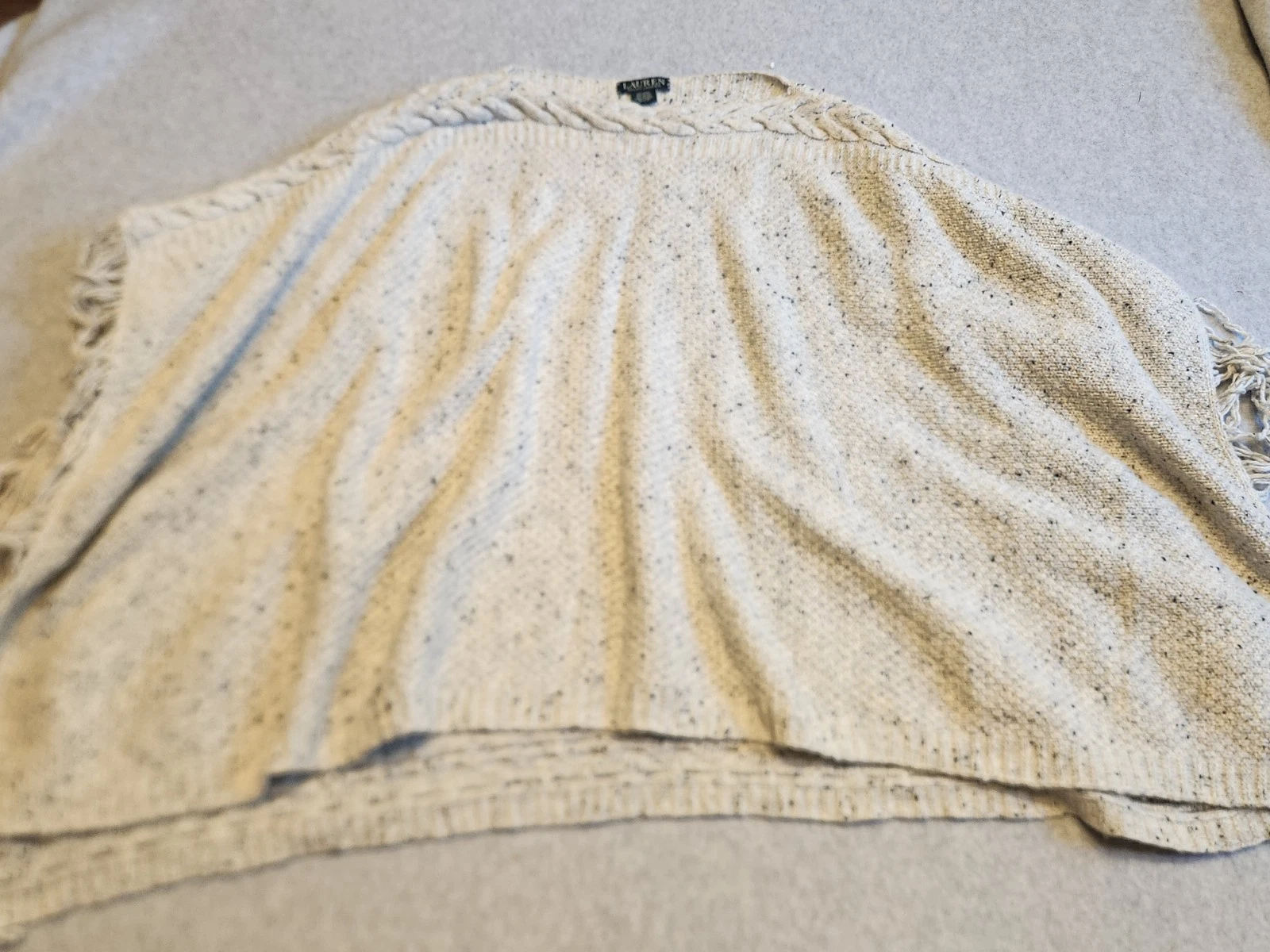 Lauren Ralph Lauren Wool Poncho One Size Sleeveless Cardigan Sweater Fringe Fall