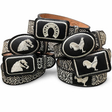 Authentic Mexican Cinto Charro Piteado Belt   Hand-Braided Leather Western Belt