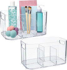Bliss 5-Compartment Plastic Cosmetics Storage Organizer, Set of 2  Clear  Rect
