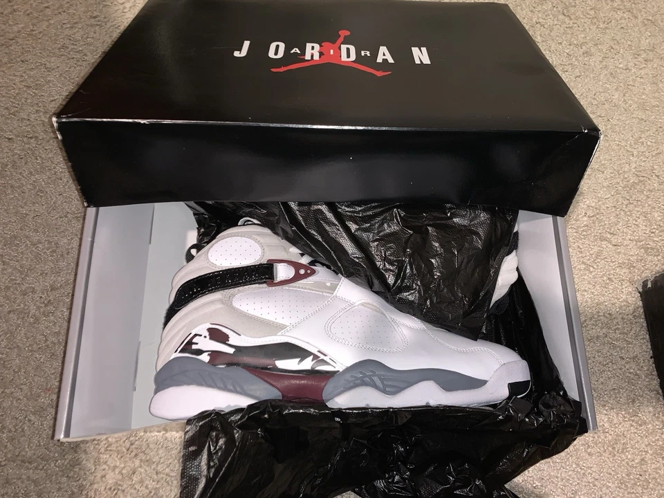 Nike Air Jordan 8 Zapatillas Retro Para Mujer Blanco/Borgoña, Talla 12 W (10.5M) Foto 3 de 4