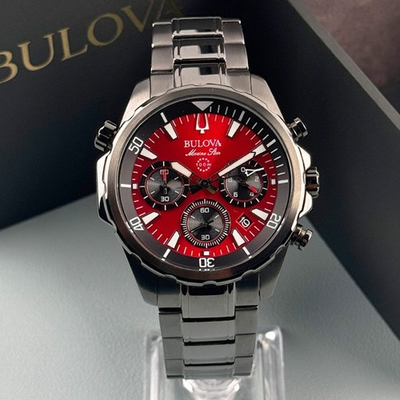 #ad Bulova Marine Star 98B350 Chronograph Men#x27;s Quartz Watch Red Dial 43mm $159.07