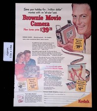 1953 Eastman Kodak Brownie Movie Camera, Projector  Movie Screen Print Ad 54056