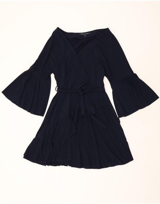 French Connection Damen 3/4-Ärmel Wickelkleid UK 12 Medium Marineblau DB18