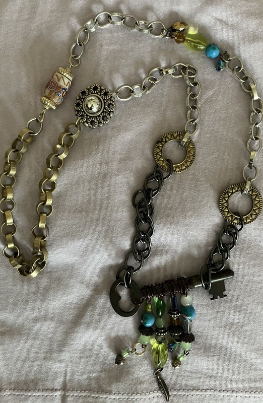 Necklace, Mixed Findings, Handmade Beaded, Skeleton Key, Recycled Up Jewelry!