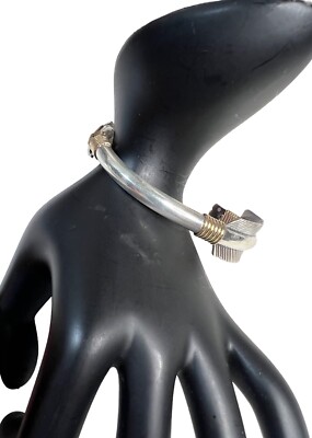 NAVJO R Yazzie Men's Feather Cuff Bracelet Rare Sterling Silver &10K Gold BN2807