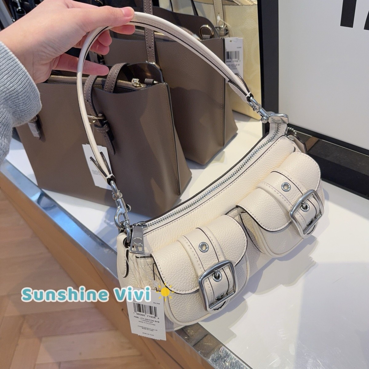 NWT Coach Leather Ashton Baguette Shoulder Bag CM079 Silver/Chalk