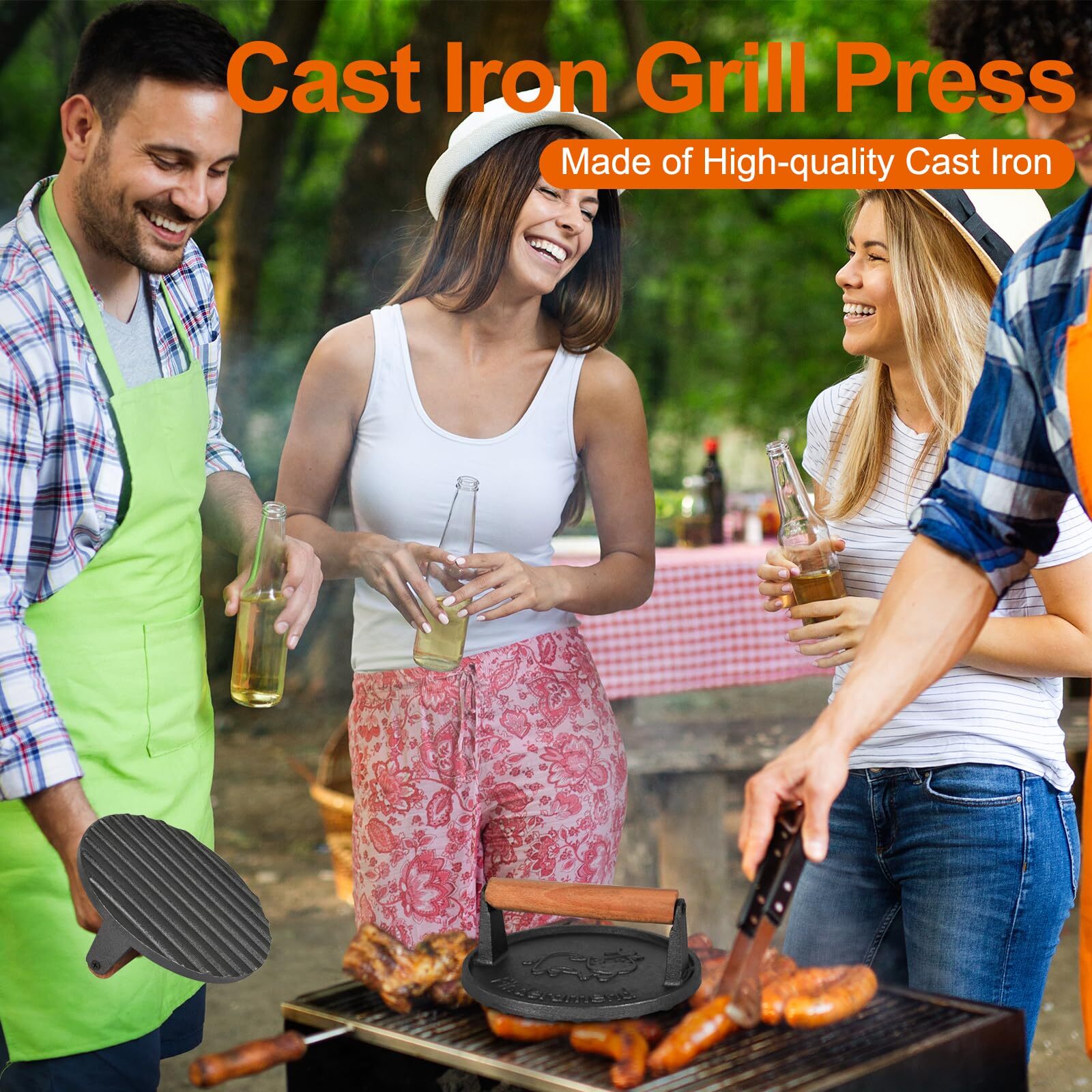 Hamburger Press,Cast Iron Grill Press,Heavy Duty Smash Meat,Bacon eBay