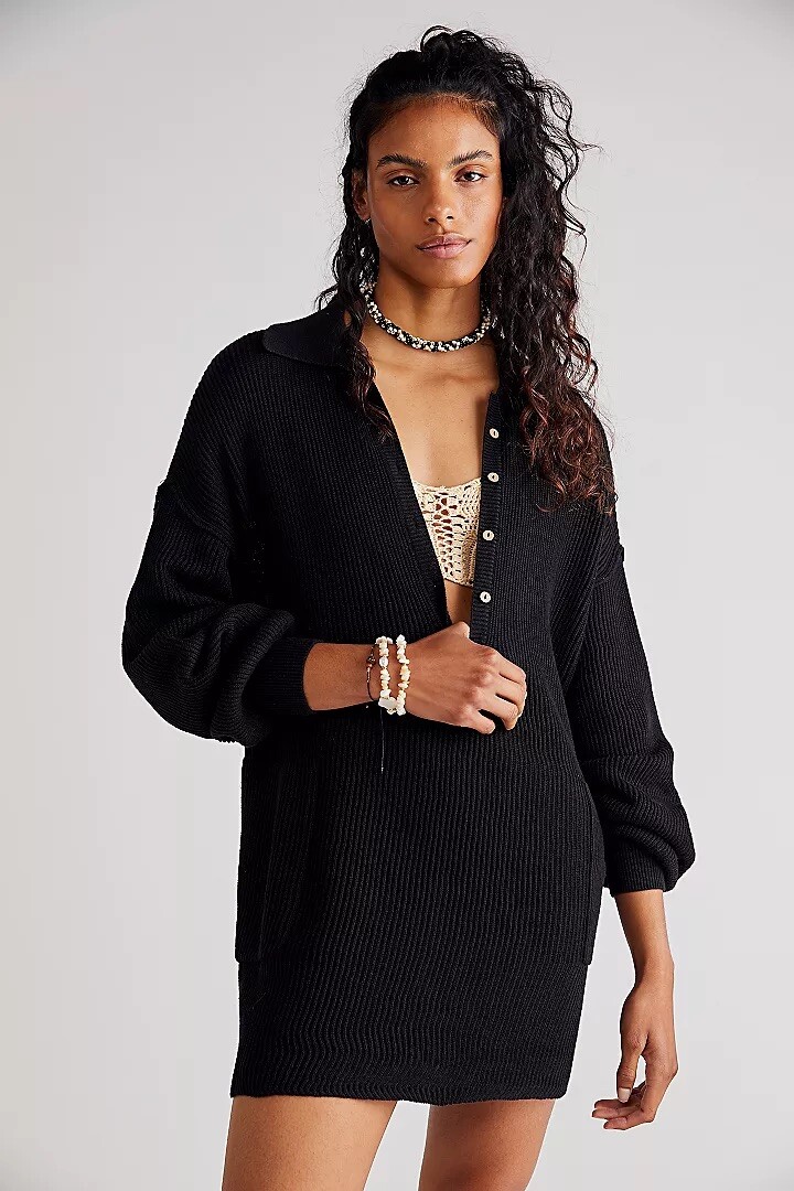 NWT FREE PEOPLE BEACH Sz S PICNIC SWEATER MINI DRESS IN BLACK | eBay
