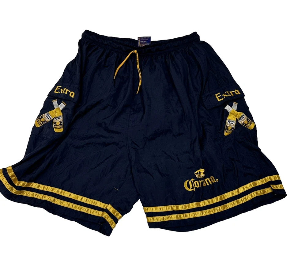Vintage Corona Extra Men's Navy Blue Gold Striped Swim Trunks Size XL Beer - Image 2 of 4