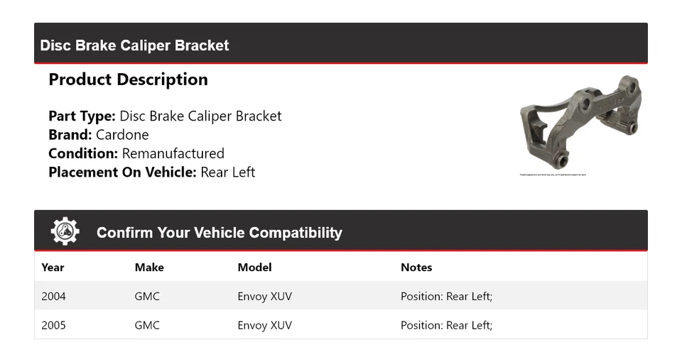 For 2004-2005 GMC Envoy XUV Disc Brake Caliper Bracket Rear Left Cardone - Image 2 of 4