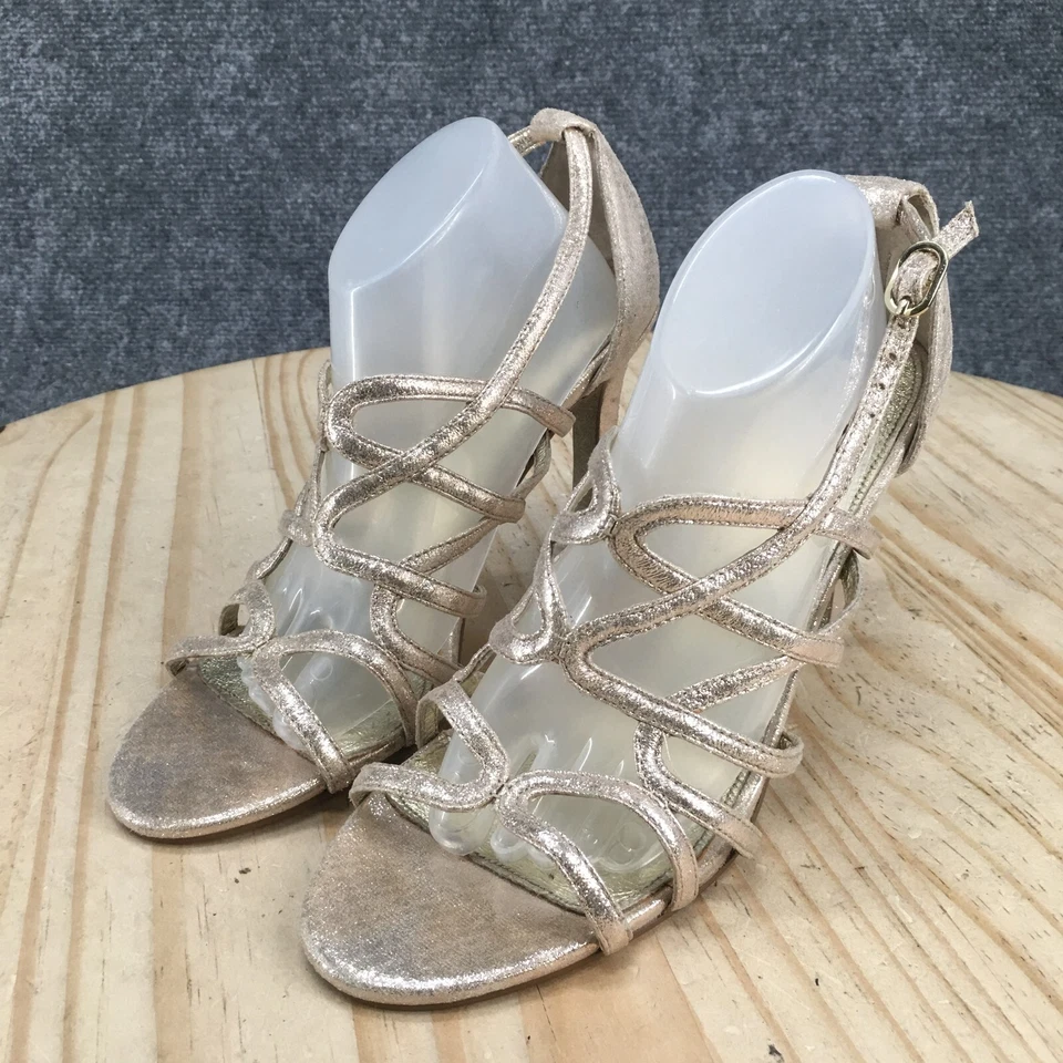 Adrianna Papell Sandals Womens 7 M Gladiator Silver Leather Heels Casual Open - Image 3 of 4