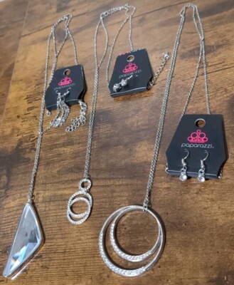 Paparazzi Jewelry White Necklaces Lot Of 3 Sparkle Bling Long
