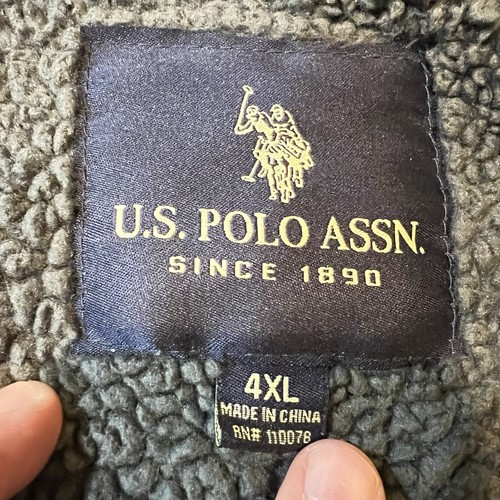 US Polo Assn. Full Zip Sherpa Lined Jacket ~ Navy Blue Hoodie Pockets ~ Mens 4XL - Picture 3 of 11