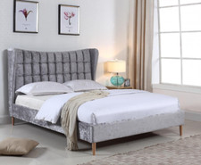 NEW: MAHALA DOUBLE BED FRAME IN SILVER CRUSHED VELVET