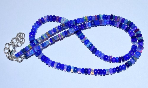 Coller opale bleu paon, opale créée en laboratore, 10 x 14 mm