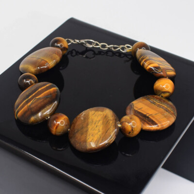 215 Cts Natural 6 Inches Long Golden Tiger Eye Beads Womens Bracelet JK-31E348