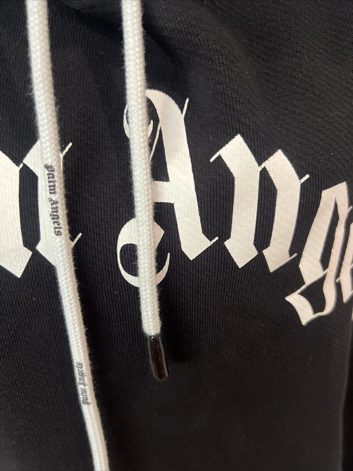 Felpa nera con cappuccio Palm Angels bianca logo coulisse nuova senza etichette taglia M oversize