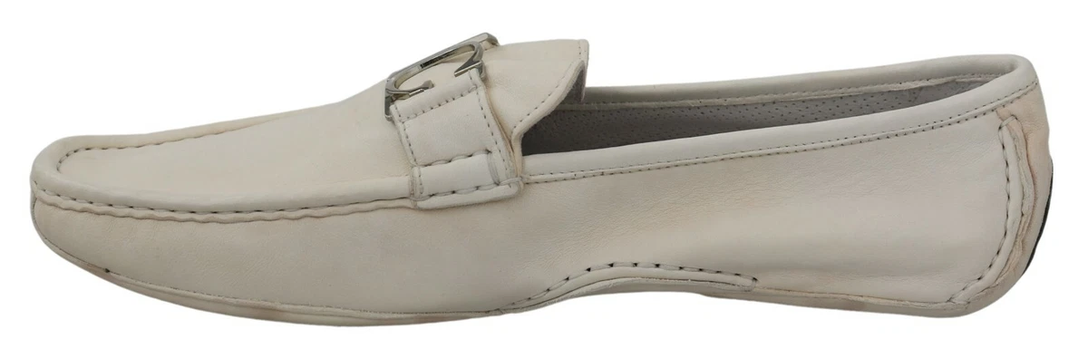 ALBERTO GUARDIANI Shoes Loafers White Leather Boat Casual Drivers Men EU44 US11