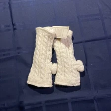 Windhorse Wool Cable Knit  Lined Ivory Hand Warmer Fingerless Gloves  Nepal NWT