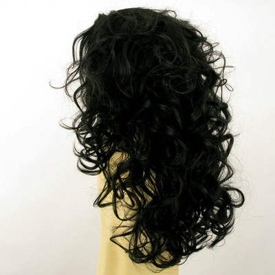 Perruque Femme Avec Bandana - Semi-longue, Boucles Noires - Modèle Odessa 1B - Neuve
