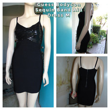 GUESS Black Sequin Bandage Sexy Club/ Night Out Little Black Bodycon Dress M