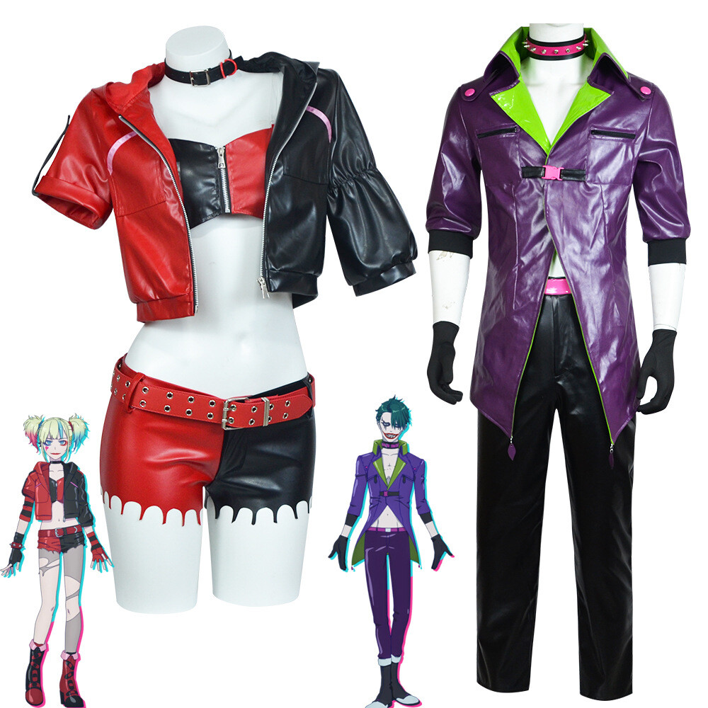 Suicide Squad ISEKAI Cosplay Harley Quinn Costume Joker Purple Jacket  Uniform
