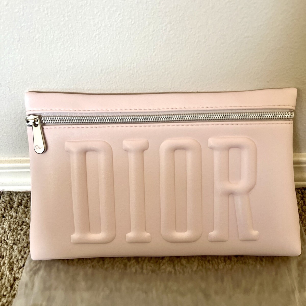 Large DIOR Beauty Pink Cosmetic Makeup Bag Pouch 100% 10 x 7 Inch