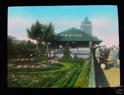 Glas Magic Laterne Dia REGINA RAILWAY STATION BRITISH COLUMBIA C1910 KANADA 
