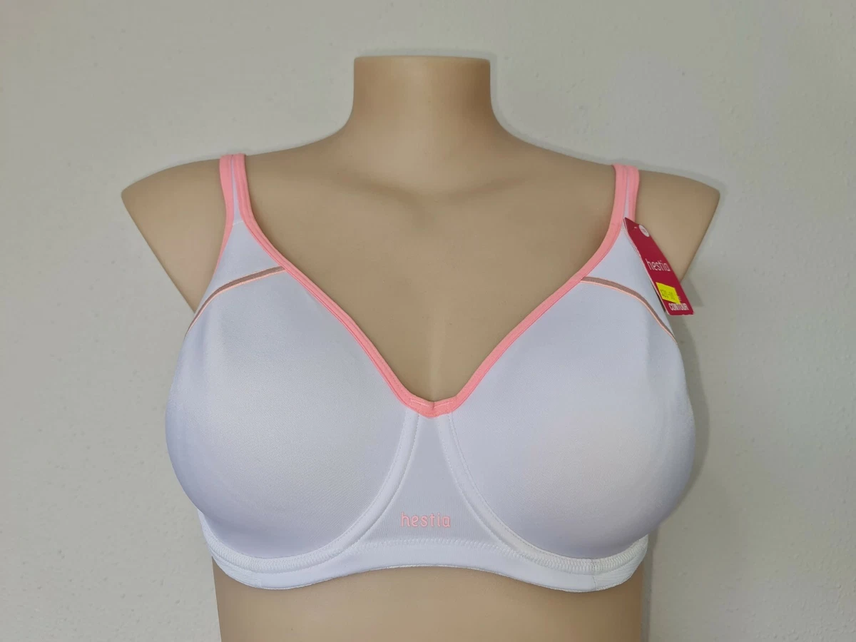 Hestia Ladies Energize Sport Contour Underwire Bra size 16E Colour White  Pink