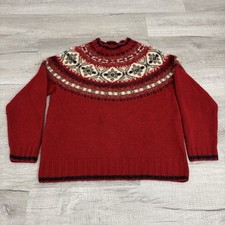 Vintage Eddie Bauer Legend Red Fair Isle Knit Wool Pullover Sweater Womens M