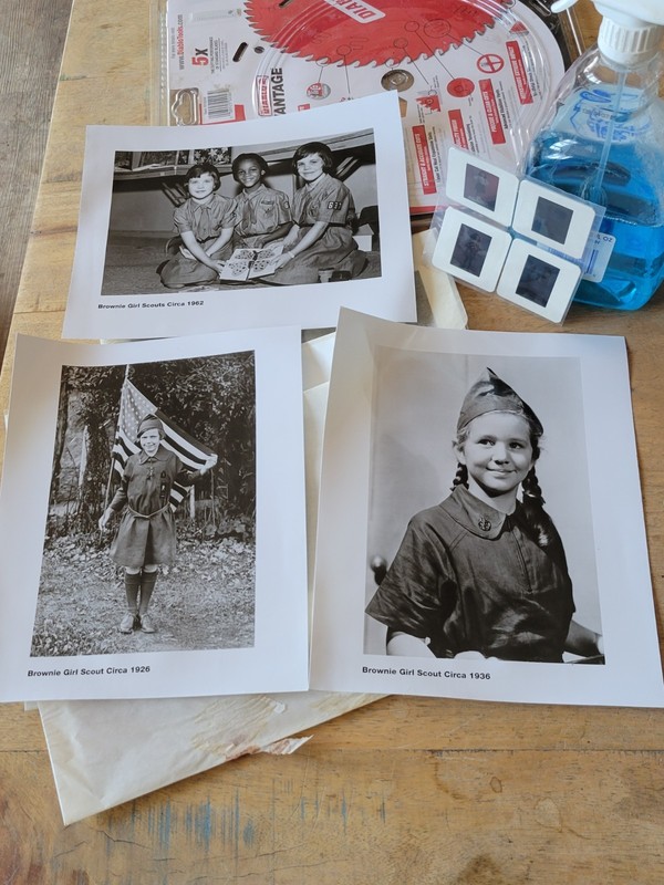Historical photographs and slides capturing moments in Brownie Girl Scouts