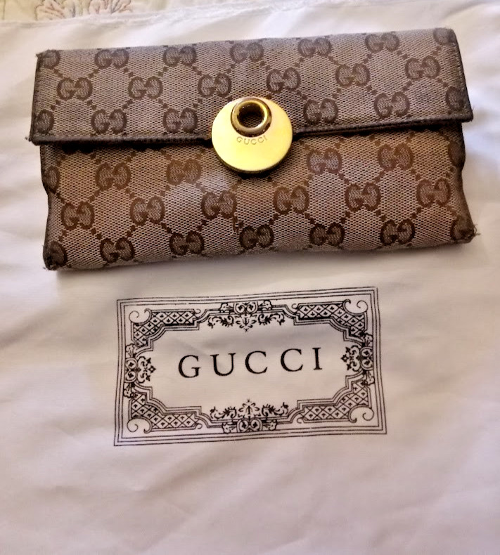 Authentic GUCCI Eclipse Tri-Fold Wallet Gold Logo… - image 1