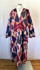 Antique Silk Ikat Uzbek Chapan Robe 60 Chest Unisex Plus Size Mens Women  s