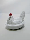 Westmoreland & Fenton Mixed Milk Glass Red And White Hen on the Nest 5" Signed