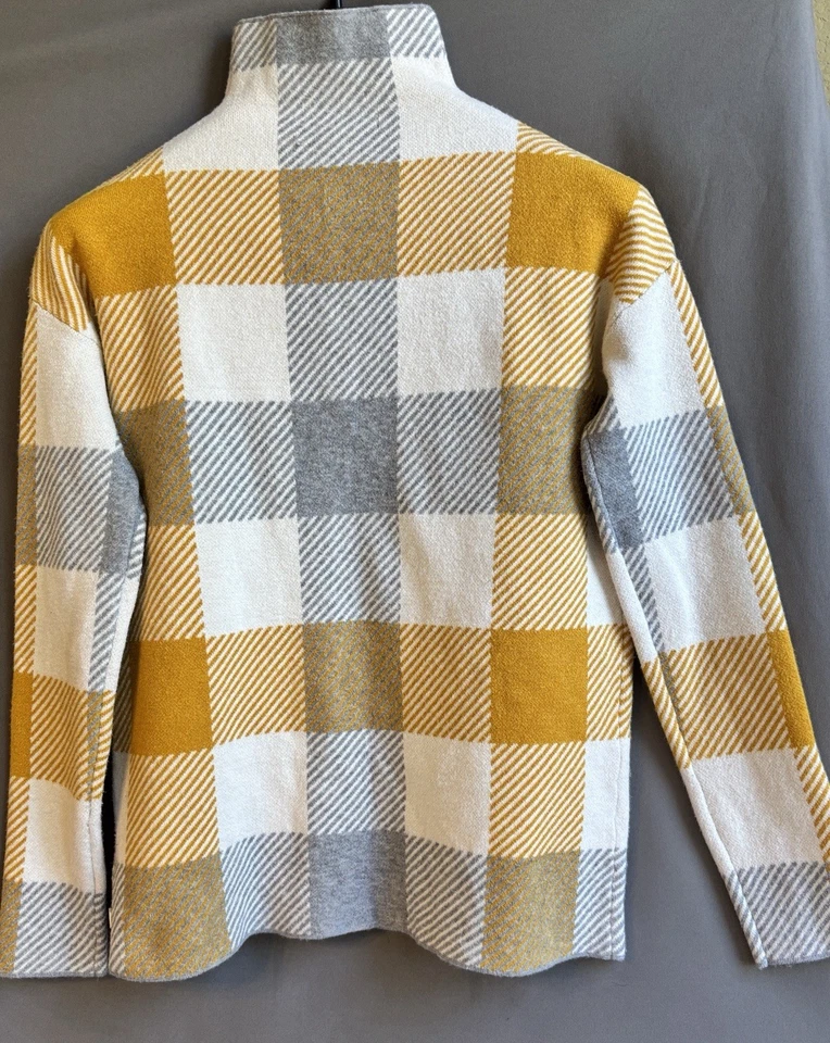 Suéter feminino Tahari gola simulada cinza mostarda malha geométrica mangas compridas tamanho P - Imagem 2 de 4