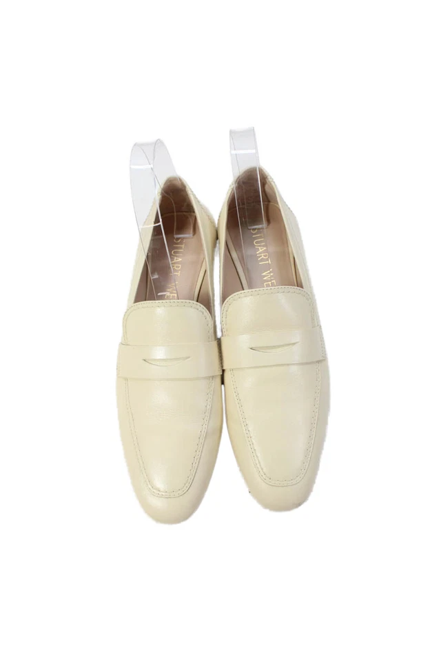 Mocasines sin cordones Stuart Weitzman para mujer punta redonda de cuero blanco talla 7AA Foto 2 de 4