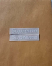 Supreme 3x0.75" pre cut white  on clear  high quality weather proof sticker 2pcs