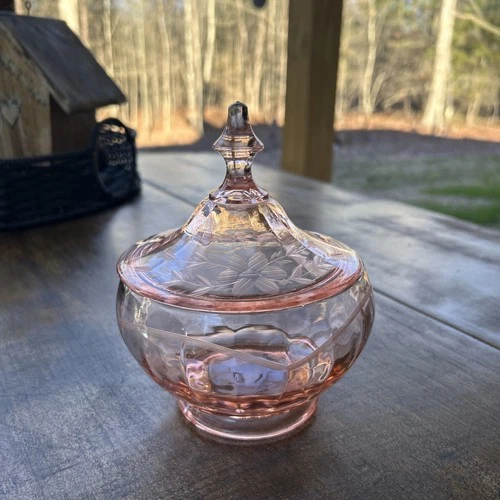 Vintage etched  ￼Depression Pink Glass, Serving Piece-Heirloom