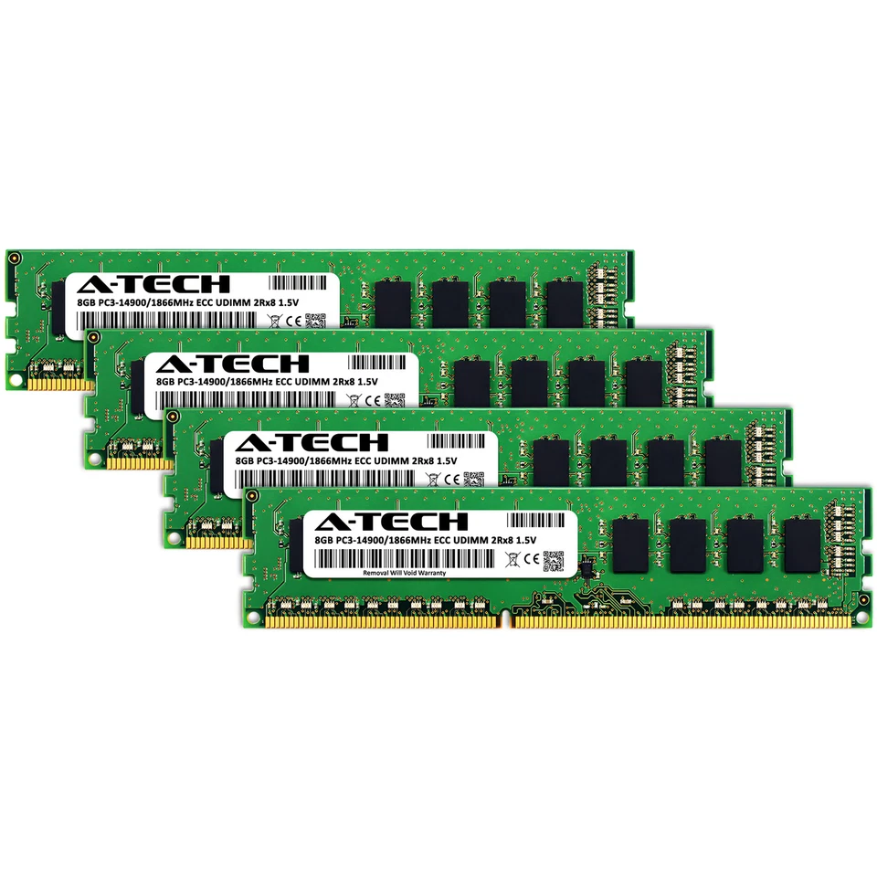 A-Tech 32GB 4x 8GB PC3-14900E ECC Unbuffered DDR3 1866MHz DIMM Server Memory RAM - Image 2 of 4