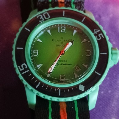 Blancpain x Swatch Scuba Fifty Fathoms Atlantic Ocean  Green Dial Watch SO35A100