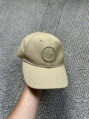 Stone Island Cotton Reps Baseball Cap Beige Cream Hat Tonal Compass Logo