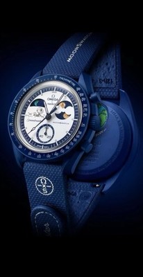 100% Swatch x OMEGA Mission to Earthphase Moonshine Gold   Snoopy Blue Watch 