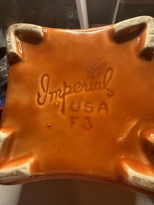 Vintage Imperial Pottery USA F3 Orange Sponge Pattern Planter 6 in. Square