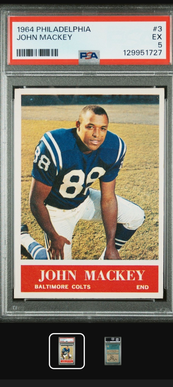 1964 Philadelphia Gum Football 3 John Mackey RC rookie card HOF PSA 5 high end